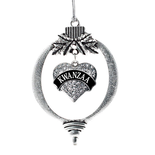 Black Banner Kwanzaa Pave Heart Charm Christmas / Holiday Ornament