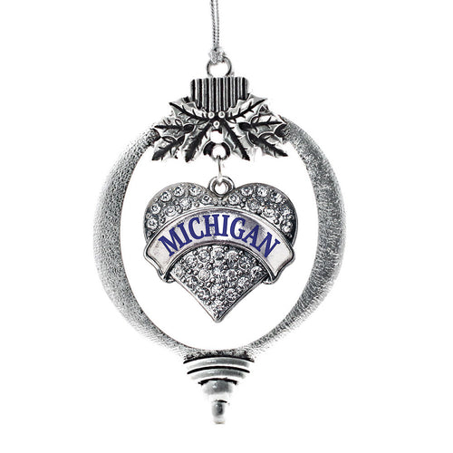 Michigan Pave Heart Charm Christmas / Holiday Ornament