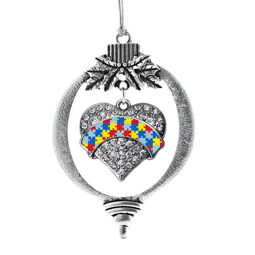 Autism Awareness Pave Heart Charm Christmas / Holiday Ornament