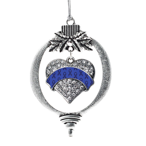 Blue Ribbon Support Pave Heart Charm Christmas / Holiday Ornament