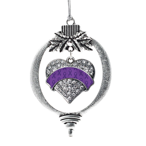 Purple Ribbon Support Pave Heart Charm Christmas / Holiday Ornament