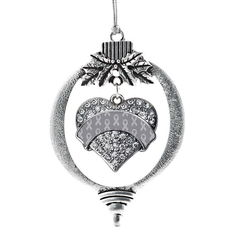 Gray Ribbon Support Pave Heart Charm Christmas / Holiday Ornament