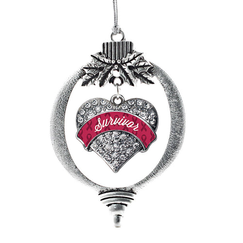 Burgundy Survivor Pave Heart Charm Christmas / Holiday Ornament