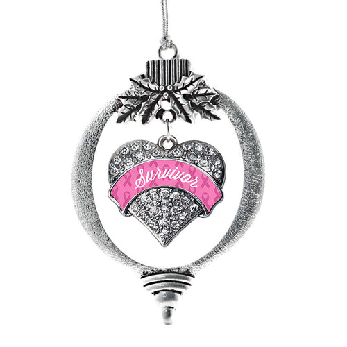 Survivor Pink Pave Heart Charm Christmas / Holiday Ornament