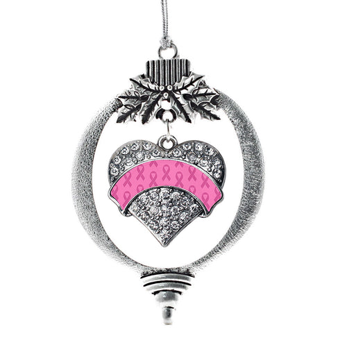 Pink Ribbon Survivor Pave Heart Charm Christmas / Holiday Ornament