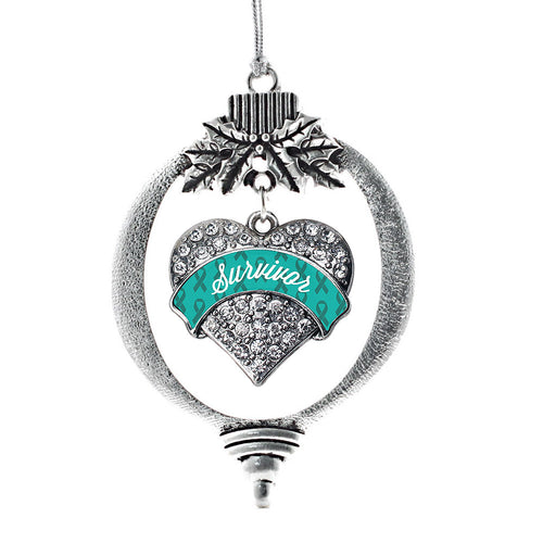 Survivor Teal Pave Heart Charm Christmas / Holiday Ornament