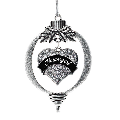Black and White Flower Girl Pave Heart Charm Christmas / Holiday Ornament