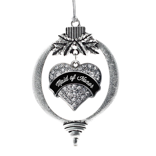 Black and White Maid of Honor Pave Heart Charm Christmas / Holiday Ornament