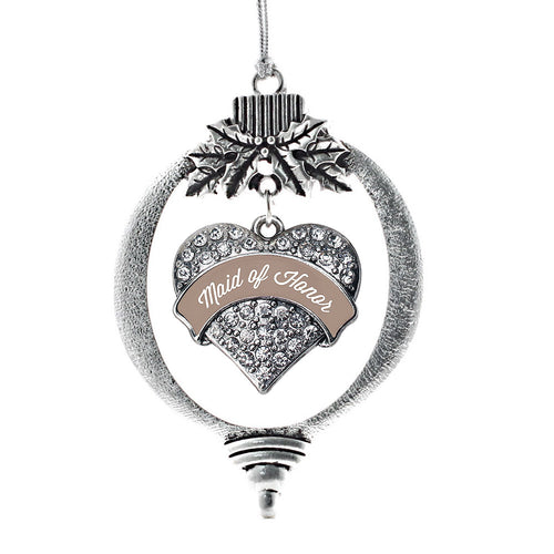 Brown and White Maid of Honor Pave Heart Charm Christmas / Holiday Ornament