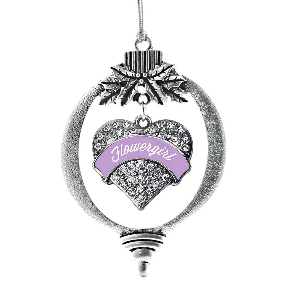 Lavender Flower Girl Pave Heart Charm Christmas / Holiday Ornament