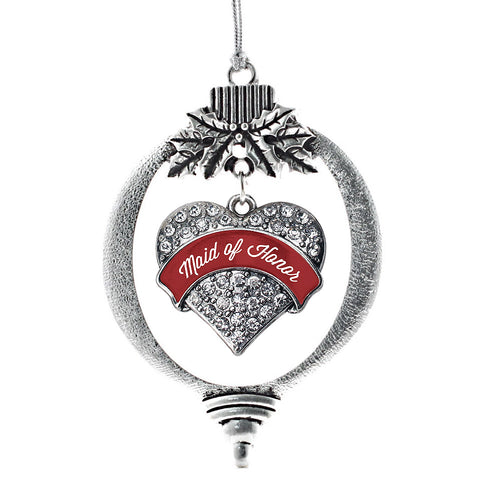 Crimson Red Maid of Honor Pave Heart Charm Christmas / Holiday Ornament