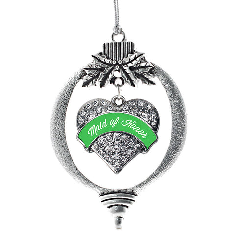 Emerald Green Maid of Honor Pave Heart Charm Christmas / Holiday Ornament