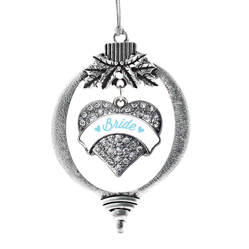 Light Blue Bride Pave Heart Charm Christmas / Holiday Ornament