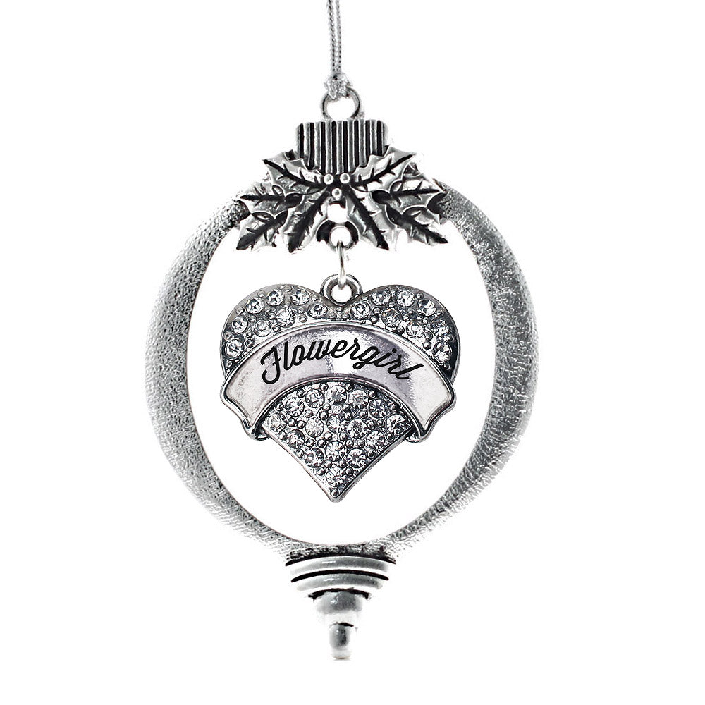 Silver Flower Girl Pave Heart Charm Christmas / Holiday Ornament