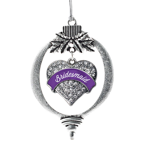 Purple Bridesmaid Pave Heart Charm Christmas / Holiday Ornament