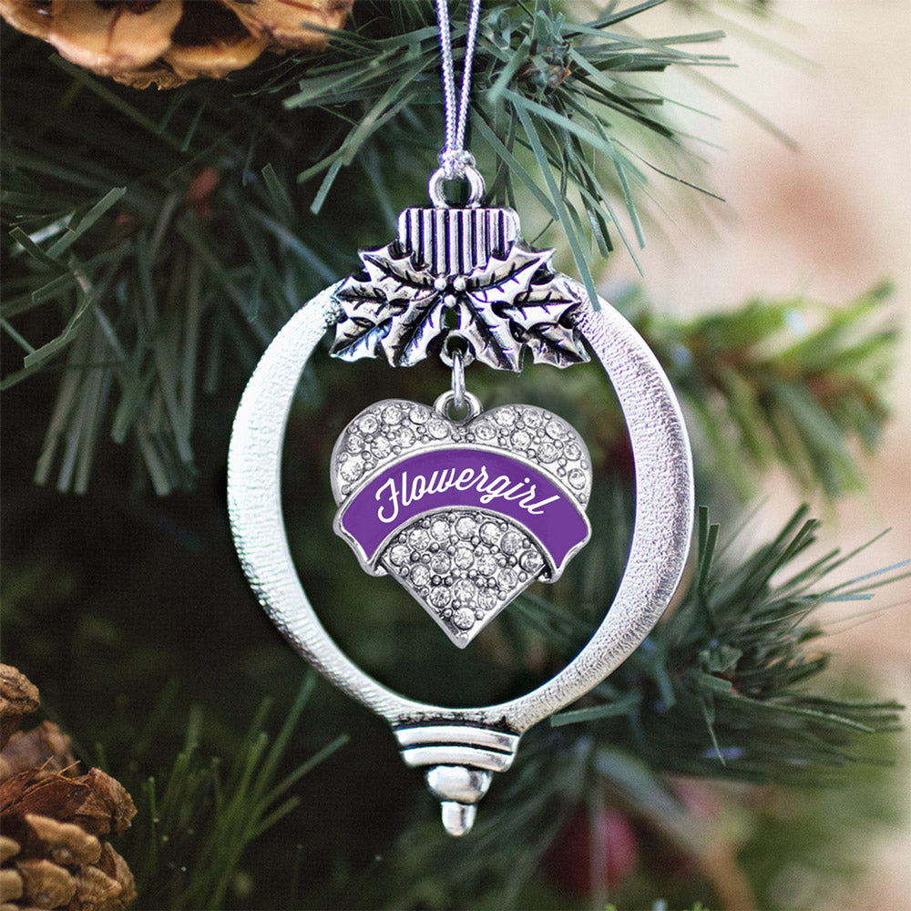 Purple Flower Girl Pave Heart Charm Christmas / Holiday Ornament