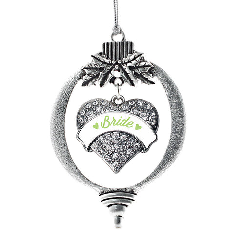 Sage Green Bride Pave Heart Charm Christmas / Holiday Ornament