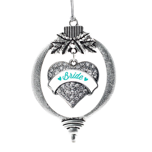 Teal Bride Pave Heart Charm Christmas / Holiday Ornament