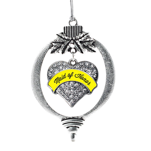 Yellow Maid of Honor Pave Heart Charm Christmas / Holiday Ornament