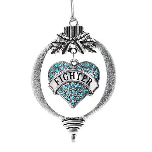 Teal Fighter Pave Heart Charm Christmas / Holiday Ornament