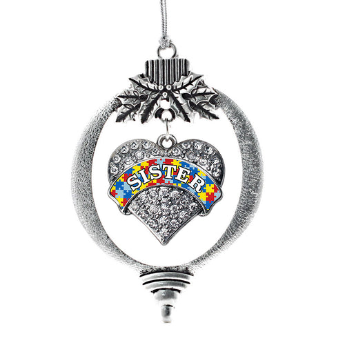 Autism Sister Pave Heart Charm Christmas / Holiday Ornament