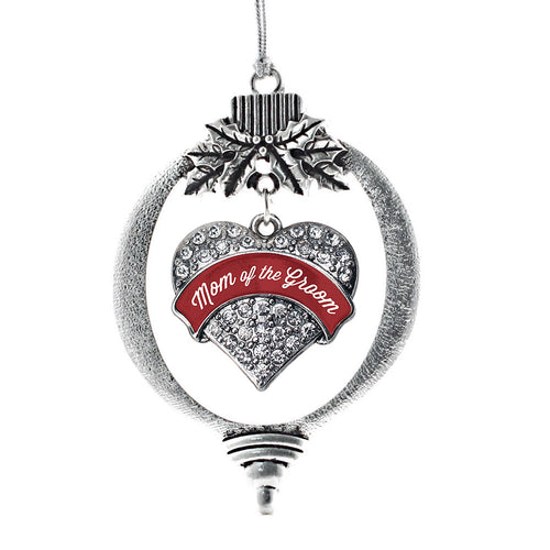 Crimson Red Mom of the Groom Pave Heart Charm Christmas / Holiday Ornament