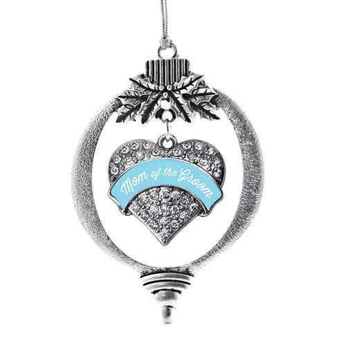 Light Blue Mom of the Groom Pave Heart Charm Christmas / Holiday Ornament