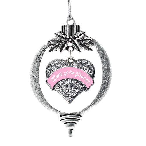 Light Pink Mom of the Groom Pave Heart Charm Christmas / Holiday Ornament