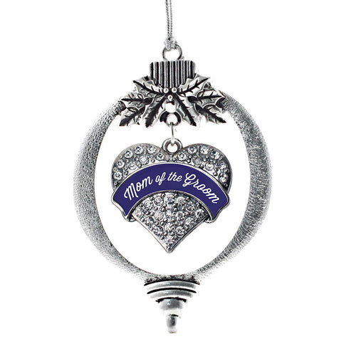 Navy Blue Mom of the Groom Pave Heart Charm Christmas / Holiday Ornament