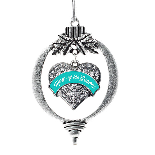 Teal Mom of the Groom Pave Heart Charm Christmas / Holiday Ornament