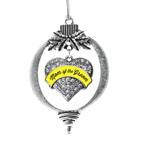 Yellow Mom of the Groom Pave Heart Charm Christmas / Holiday Ornament