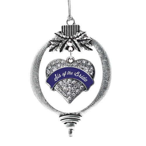 Navy Blue Sis of the Bride Pave Heart Charm Christmas / Holiday Ornament