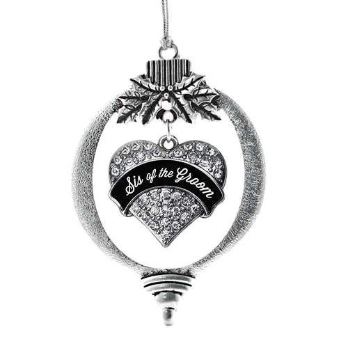 Black and White Sis of the Groom Pave Heart Charm Christmas / Holiday Ornament