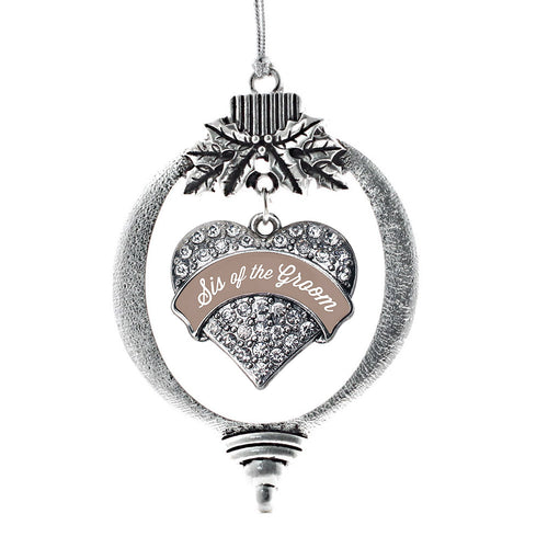 Brown and White Sis of the Groom Pave Heart Charm Christmas / Holiday Ornament