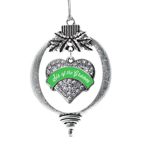 Emerald Green Sis of the Groom Pave Heart Charm Christmas / Holiday Ornament
