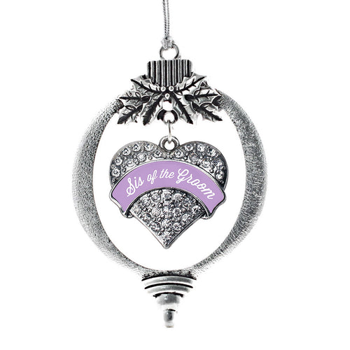 Lavender Sis of the Groom Pave Heart Charm Christmas / Holiday Ornament