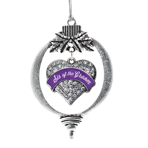 Purple Sis of the Groom Pave Heart Charm Christmas / Holiday Ornament