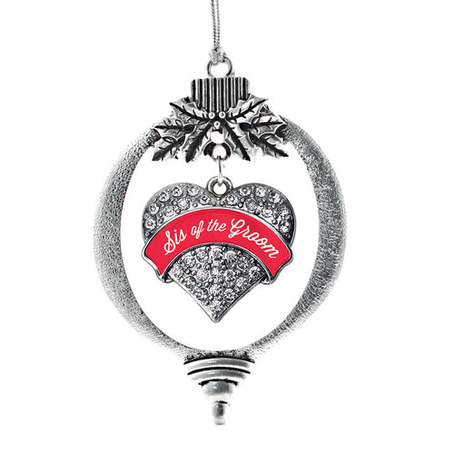 Red Sis of the Groom Pave Heart Charm Christmas / Holiday Ornament