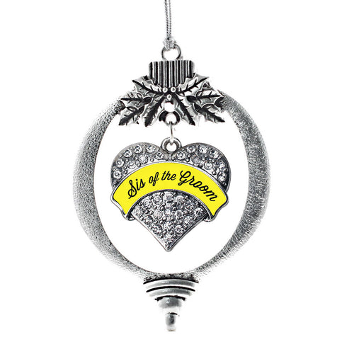 Yellow Sis of the Groom Pave Heart Charm Christmas / Holiday Ornament