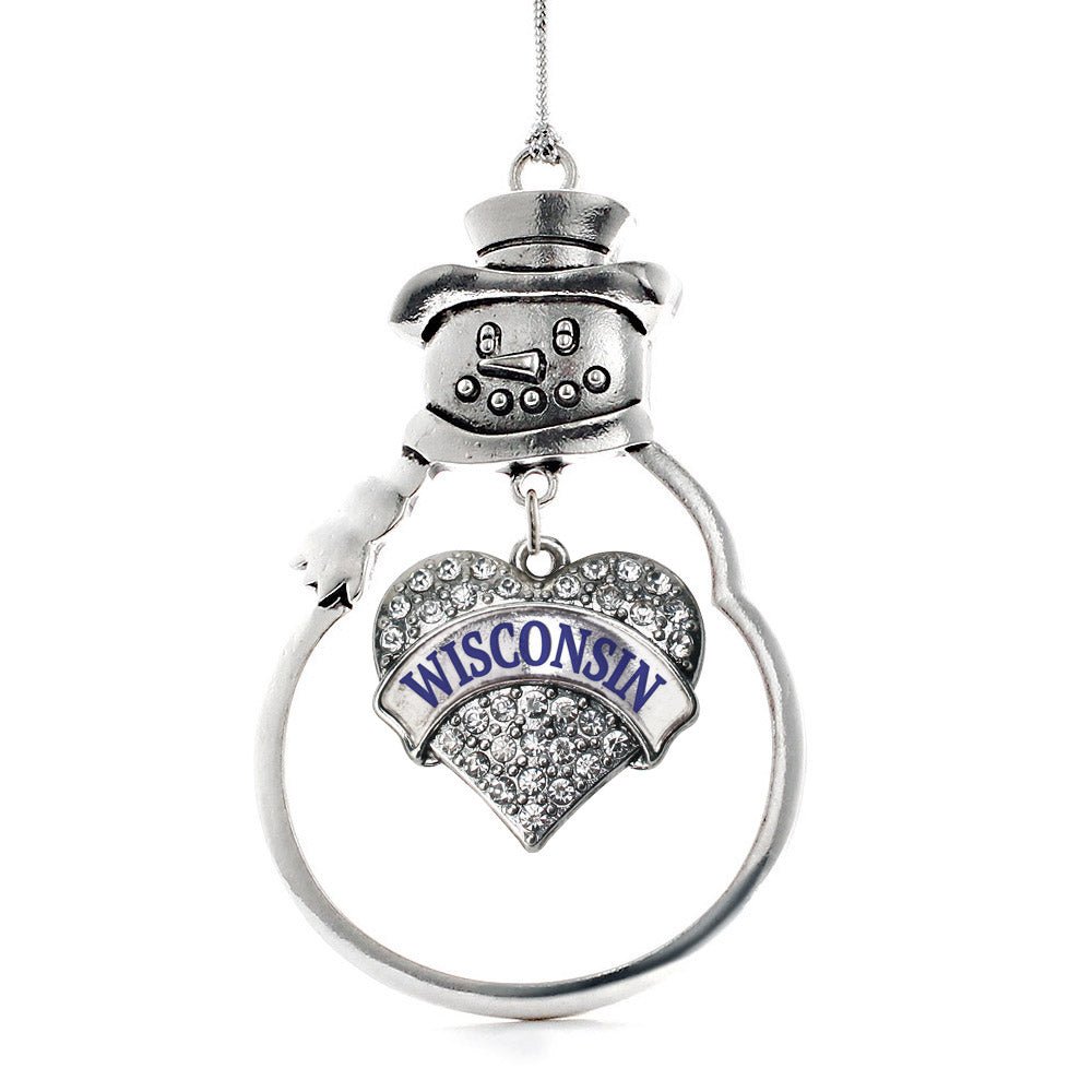 Wisconsin Pave Heart Charm Christmas / Holiday Ornament