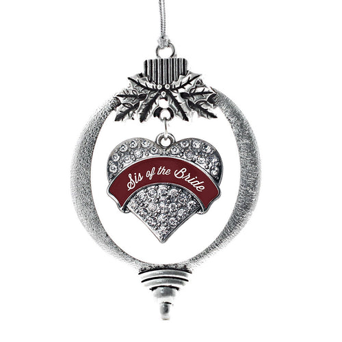 Burgundy Sis of the Bride Pave Heart Charm Christmas / Holiday Ornament