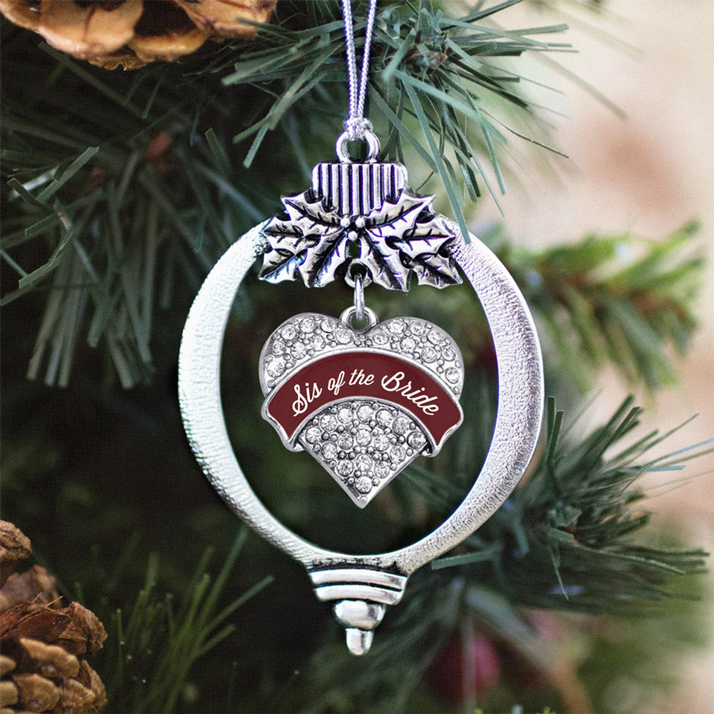 Burgundy Sis of the Bride Pave Heart Charm Christmas / Holiday Ornament
