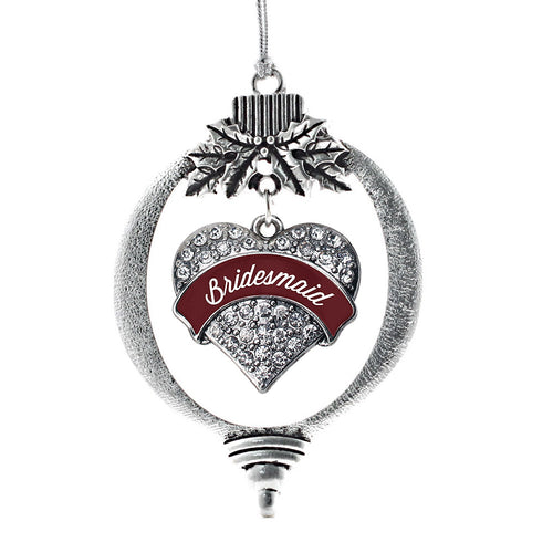 Burgundy Bridesmaid Pave Heart Charm Christmas / Holiday Ornament