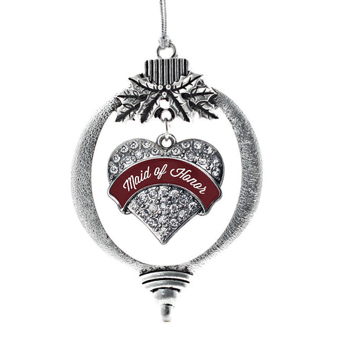 Burgundy Maid of Honor Pave Heart Charm Christmas / Holiday Ornament