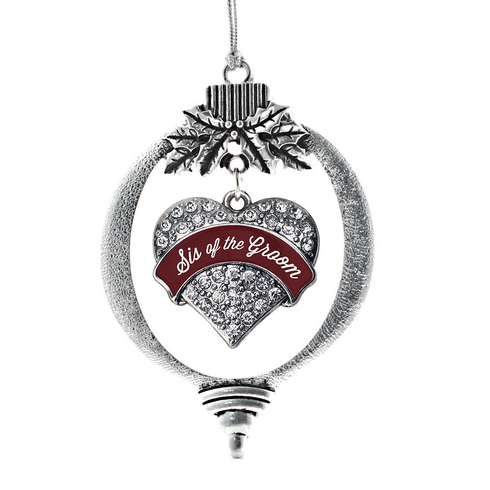 Burgundy Sis of the Groom Pave Heart Charm Christmas / Holiday Ornament