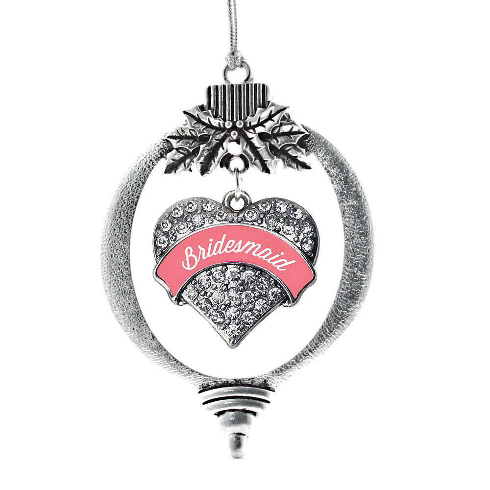 Coral Bridesmaid Pave Heart Charm Christmas / Holiday Ornament
