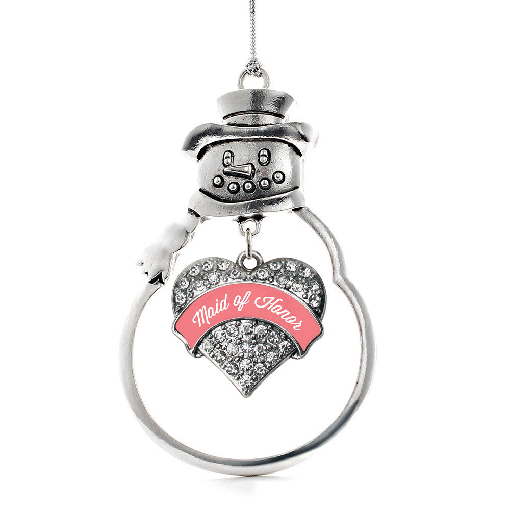 Coral Maid of Honor Pave Heart Charm Christmas / Holiday Ornament