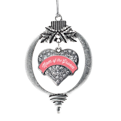 Coral Mom of Groom Pave Heart Charm Christmas / Holiday Ornament