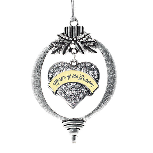 Cream Mom of Groom Pave Heart Charm Christmas / Holiday Ornament