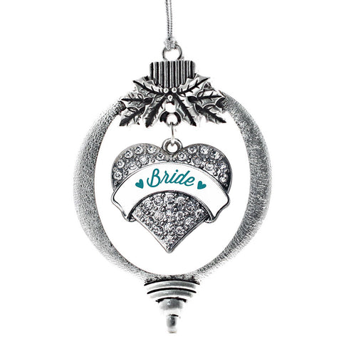Dark Teal Bride Pave Heart Charm Christmas / Holiday Ornament